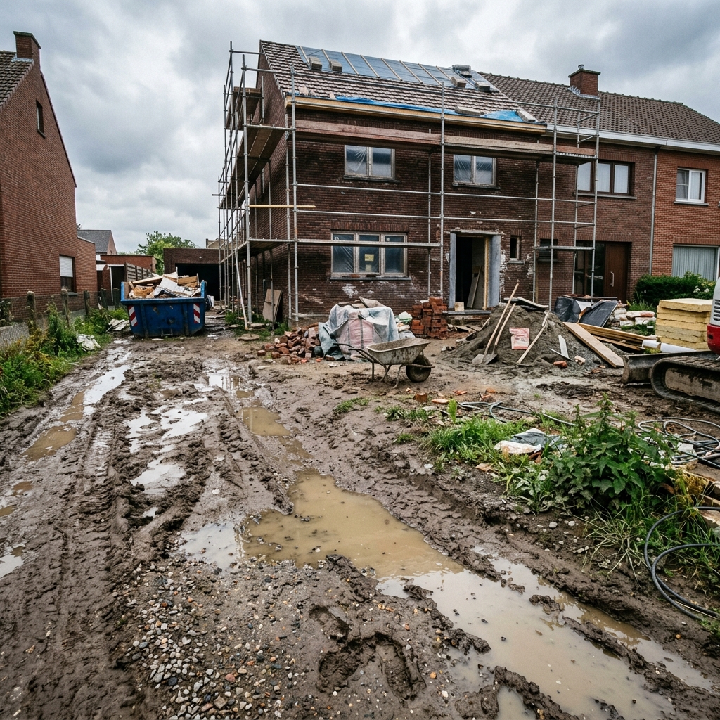 Voortuin gras en modder