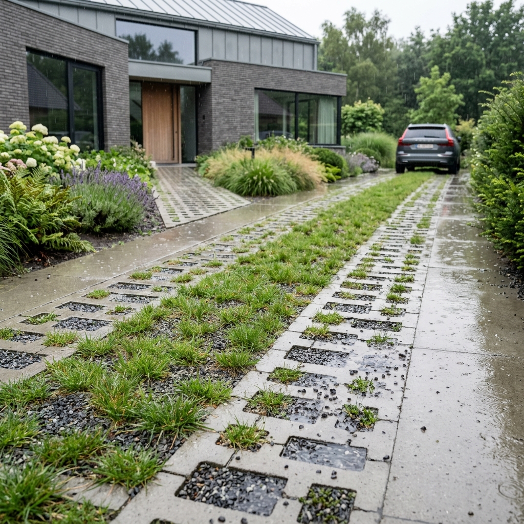Infiltratie van hemelwater bij een waterdoorlatende oprit